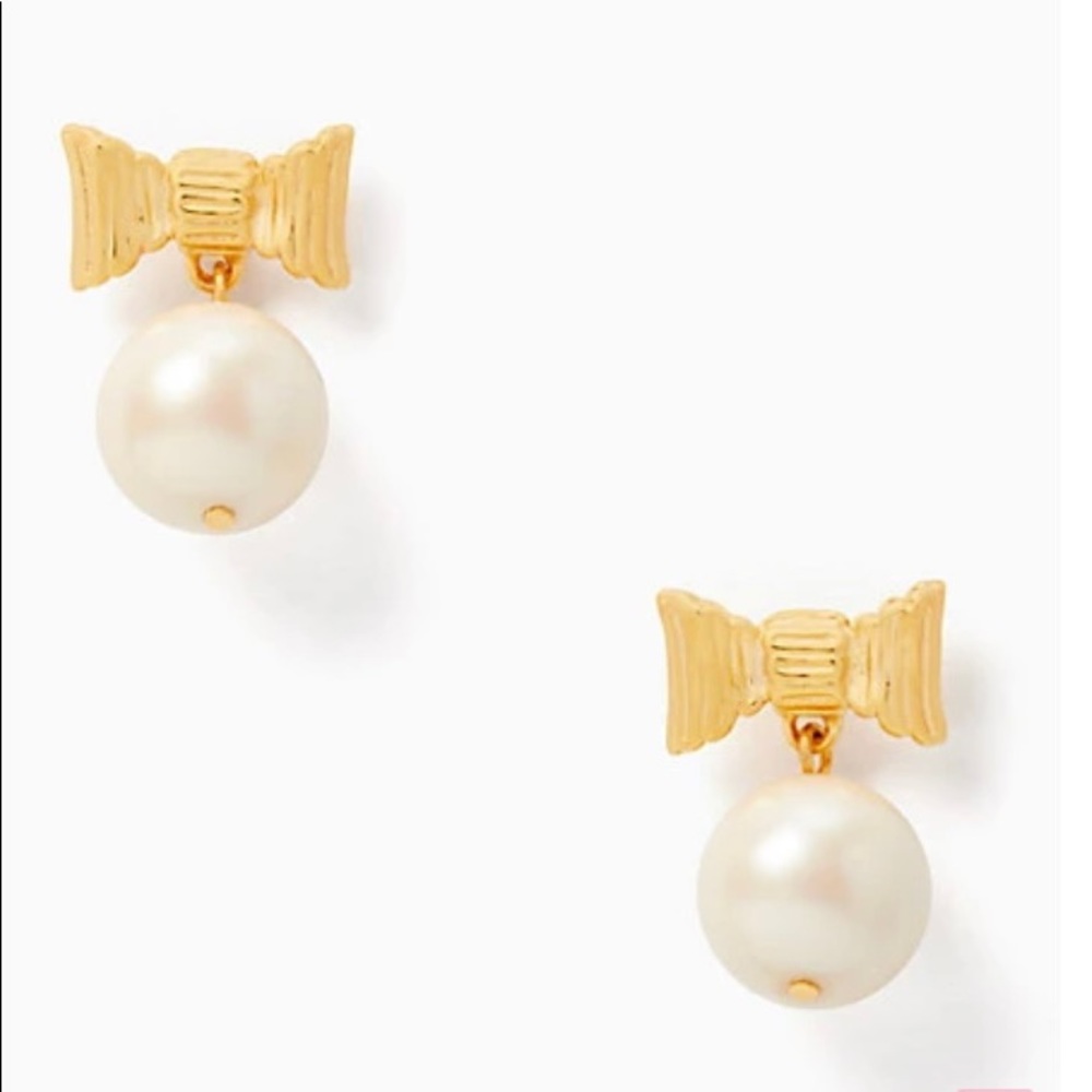 Kate Spade gold bow & pearl drop earrings